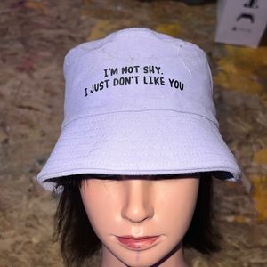 Purple bucket, hat with wording, one size